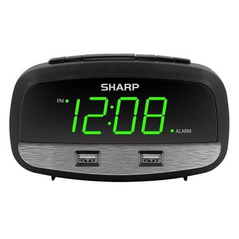 2/2 Amp USB Charge LED Alarm Clock Black - Sharp - image 1 of 4