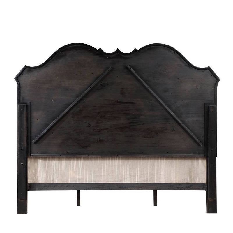 82.5&#34;California King Bed Chelmsford Bed Beige Fabric Antique Black Finish - Acme Furniture, 4 of 9