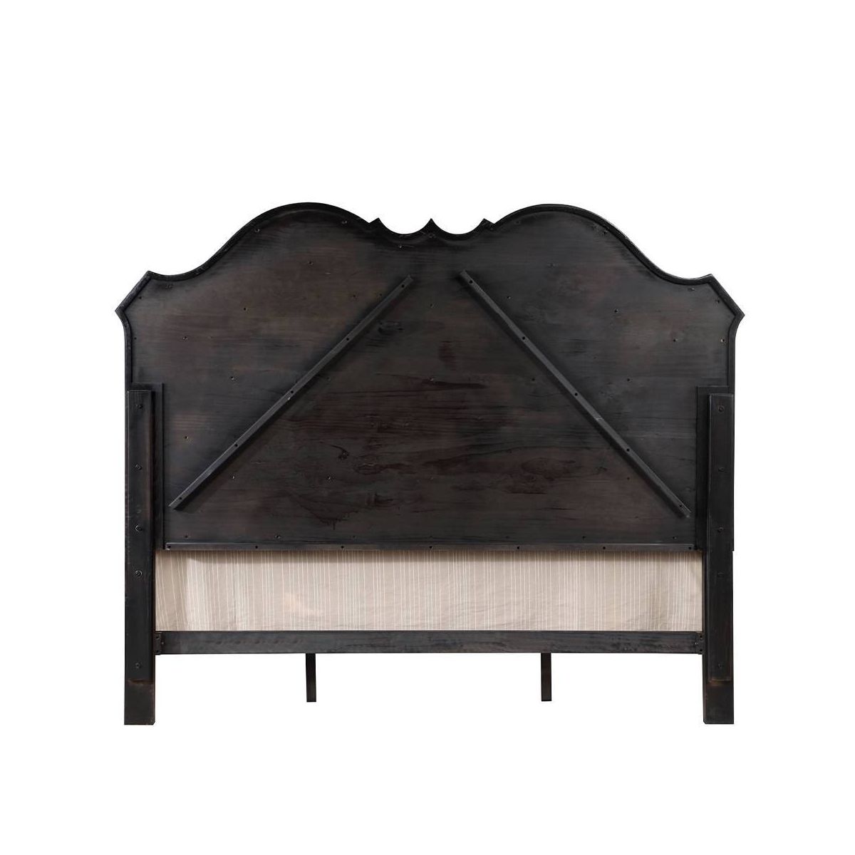 82.5"California King Bed Chelmsford Bed Beige Fabric Antique Black Finish - Acme Furniture: Tufted Upholstered Traditional Design - thumbnail 4