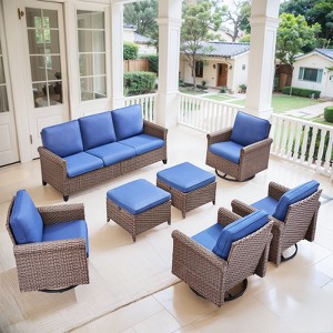 Buenhomino Patio Furniture Set, 4 x High Back Swivel Chairs with Cushions, 7 Pieces Outdoor Wicker Conversation Set for Lawn Deck Backyard - 1 of 4