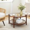 Costway Wooden 31" Round Coffee Table with Tempered Glass Top Handmade Rattan Shelf - 4 of 4