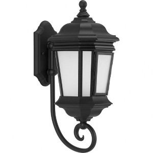 Progress Lighting Crawford 1-Light Outdoor Wall Lantern in Black with Etched White Glass Shade - 1 of 4