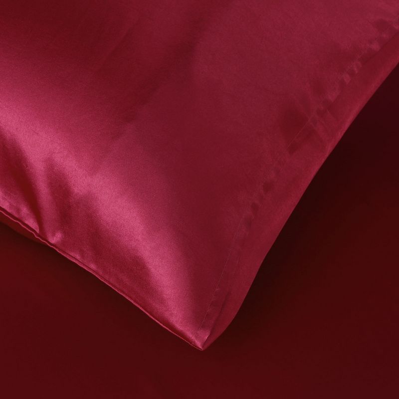 PiccoCasa Satin Polyester with 2 Envelope Pillowcases Elastic Deep Pocket Fitted Sheet Set 4 Pcs, 5 of 8
