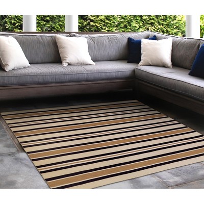 Coastal Cabana Black Stripe Synthetic 8' Round Rug