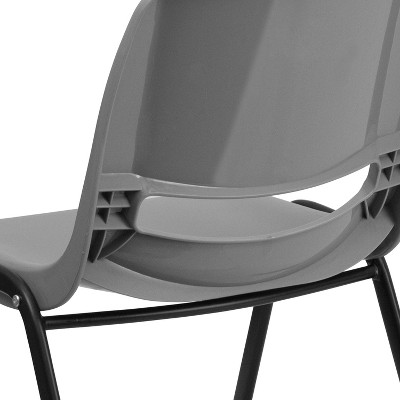 Gray Ergonomic Plastic Stackable Chair with Black Metal Frame