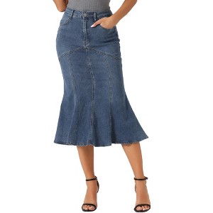 Allegra K Women's Fishtail Washed Midi Jean Bodycon Skirt - 1 of 4