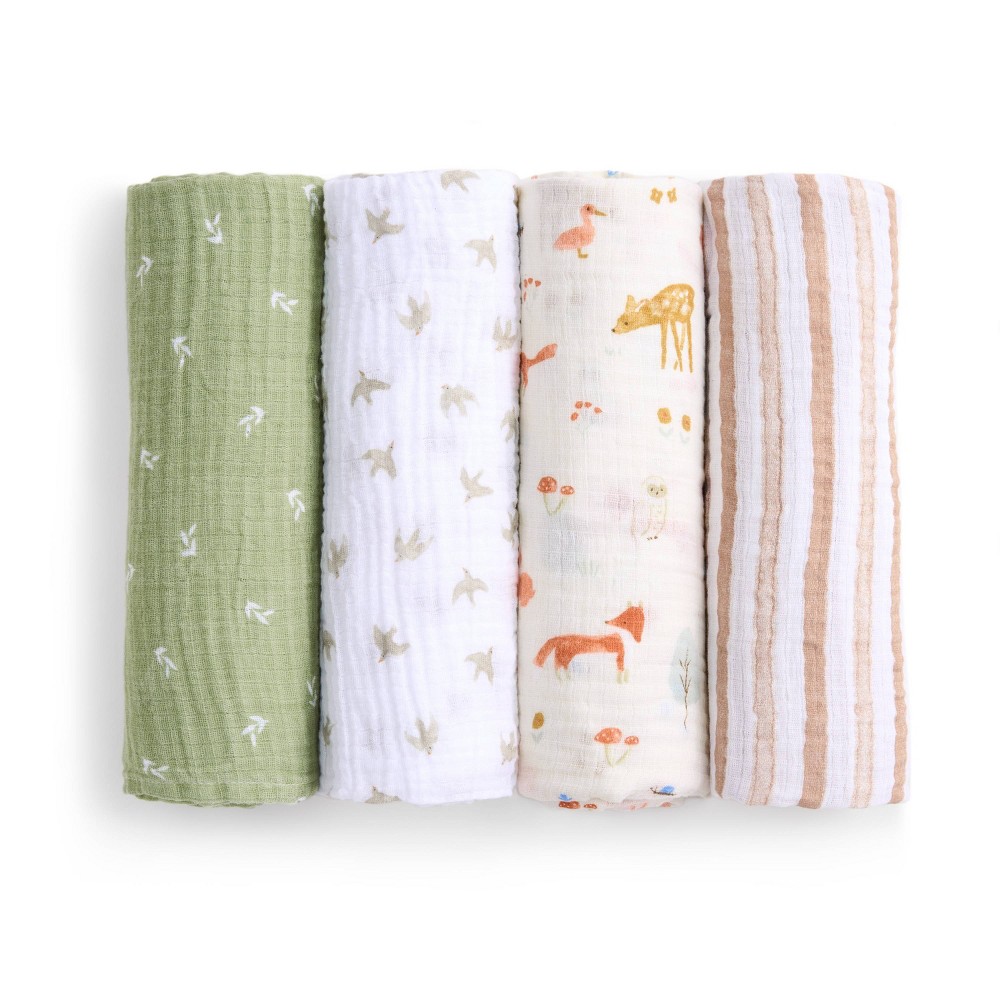 Photos - Children's Bed Linen aden by aden + anais Essentials Muslin Swaddle Blankets - Woodland - 4pk