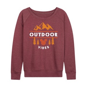 Women's - Disney - Outdoor Vibes Lightweight French Terry Wide Neck Long Sleeve Shirt - 1 of 4