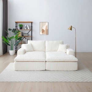 87" Oversized Sectional Sofa Bed with Double Lounge Chaise, Plush Corduroy Sofa Bed, No Assembly, Cloud-Like Comfort for Living Room & Bedroom - 1 of 4