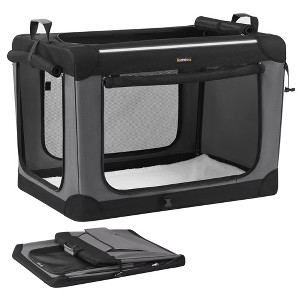 36-Inch Collapsible Dog Crate, Portable Pet Carrier with 4 Mesh Doors & Safety Zippers, Water-Resistant Soft Kennel for Large Dogs, Ink Black - 1 of 4