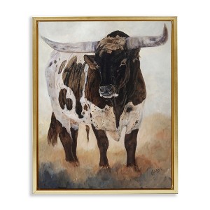 Stupell Industries Longhorn Cattle Painting Black Framed Floater Canvas Wall Art - 1 of 4