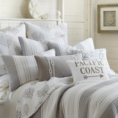 Gray and White Cotton Twin Reversible Quilt Set