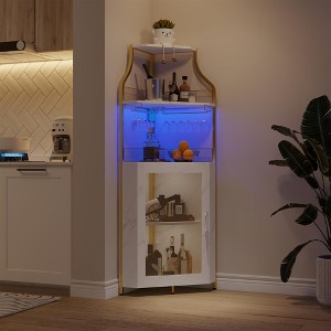 Corner Bar Cabinet with LED Strip, Glass Holder Adjustble Shelf, 5-Tiers Liquor Cabinet Bar Cabinet for Home, Corner Display Cabinet for Small Space - 1 of 4