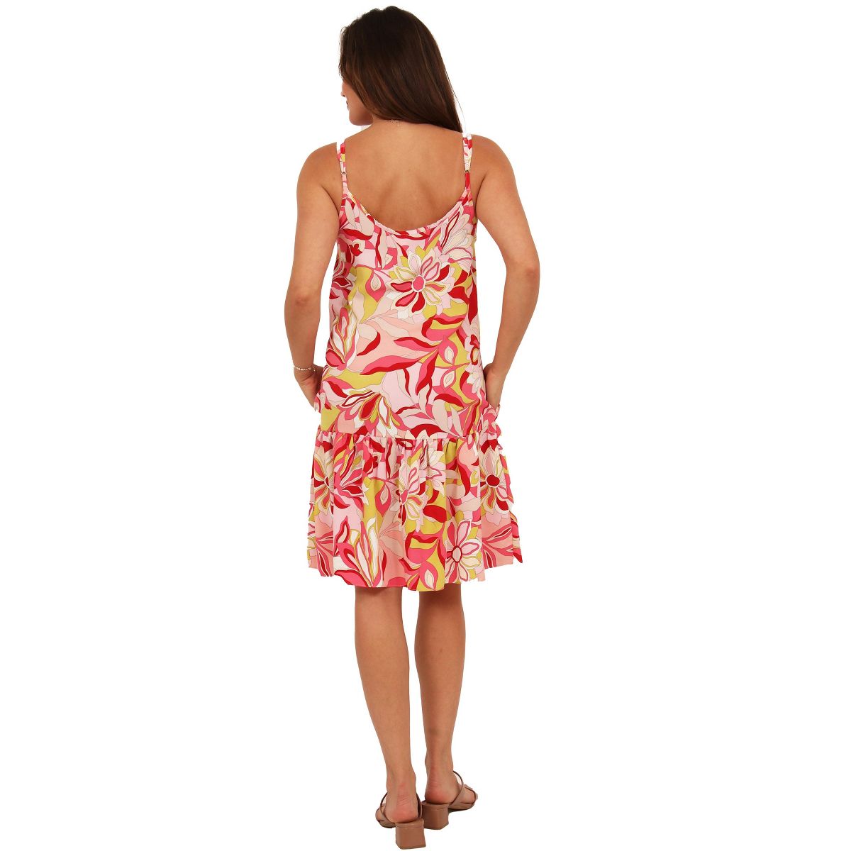 Womens Essential Floral Print Scoop Neck Spaghetti Strap Pocket A Line Mini Dress - 24seven Comfort Apparel™ - thumbnail 3