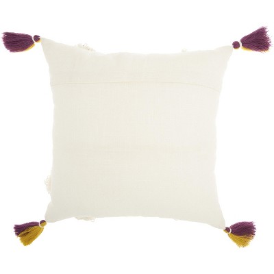Multicolor Embroidered Square Throw Pillow with Tassels 20" x 20"