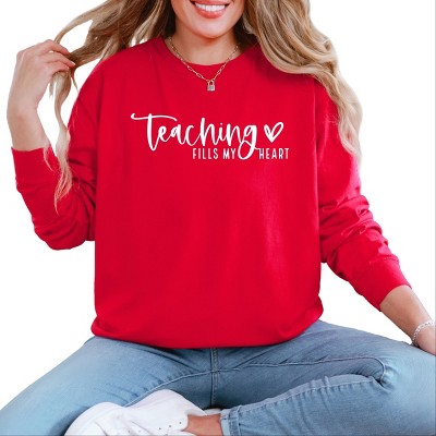 Simply Sage Market Teaching Fills My Heart Cursive Garment Dyed Long Sleeve