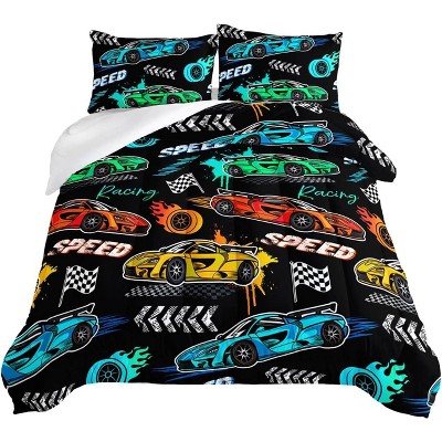 Boersma Child's Cartoon Sports Car Comforter 3Piece Set with 2 Pillowcases,Racing Car Bedding for Boys and Girls,Fast and Furious Comforter