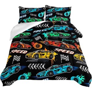 Boersma Child's Cartoon Sports Car Comforter 3Piece Set with 2 Pillowcases,Racing Car Bedding for Boys and Girls,Fast and Furious Comforter - 1 of 4