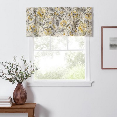 Floral Yellow and Gray Cotton Blend Rod Pocket Valance