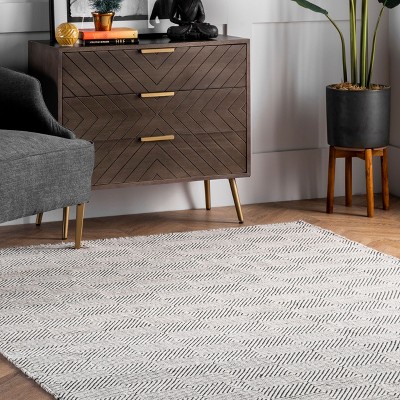 Ivory Geometric Handwoven Wool Runner Rug, 2' 6" x 6'