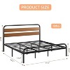 Mid-Century Modern King Bed Frame, Metal Platform with Wood Tone Headboard, No Box Spring Needed Quiet Design for Bedroom,Brown - 2 of 4