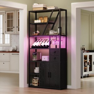 71.2in Tall Coffee Bar Station with Power Outlet, LED Light and Glass Holder, Wine Liquor Cabinet for Living Room, Microwave Stand Bakers Rack - 1 of 4