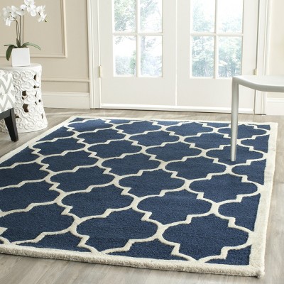 Navy and Ivory Hand-Tufted Wool Rectangular Area Rug, 9' x 12'