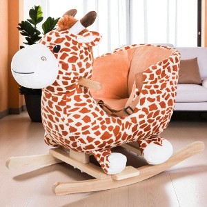 Mshliw Kids Plush Rocking Horse Giraffe Ride-On Toy with Music, Safety Belt, Soft Seat & Wooden Base, for Toddlers 18 Months and Up, Halloween gift - 1 of 4