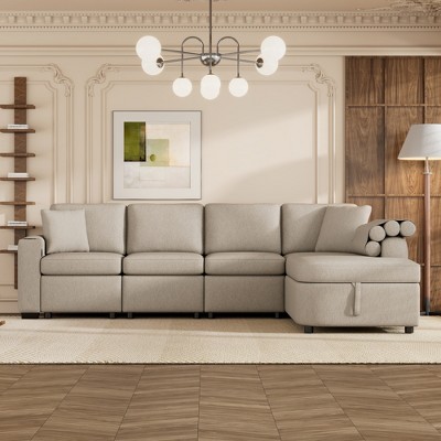 110" Sectional Sofa Couches, L-shaped Upholstered Couch With Storage ...