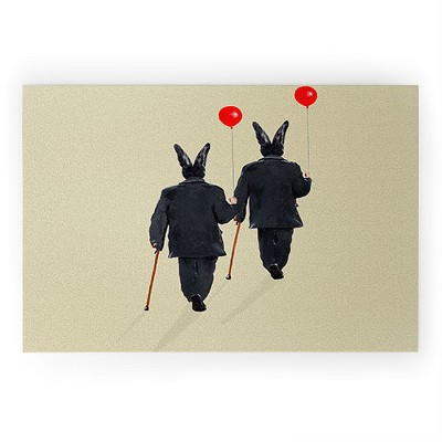 Coco de Paris Rabbits walking with balloons 36" x 24" Welcome Mat - Society6