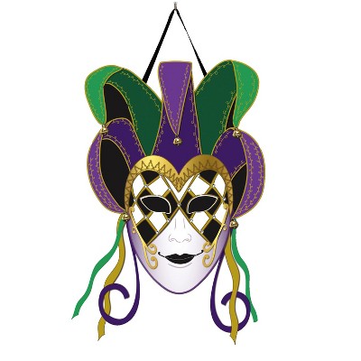 Evergreen Mardi Gras Jester Mask Door Décor