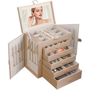 6 Layer Large Jewelry Organizer With Mirror, With Lock, Necklace Holder With 5 Drawers - 1 of 4
