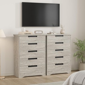 5 Drawer Dresser for Bedroom, Gray Chest of Drawers with Embedded Handles, Wooden Dresser Organizer for Living Room - 1 of 4