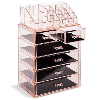 Sorbus 2 Piece Acrylic Makeup and Jewelry Storage Organizer Case (6 Drawers and Lipstick Tray)