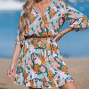 Women's Vibrant Tropical Floral Print Tie Belt Ruffled Hem Beach Dress - Cupshe - 3 of 4