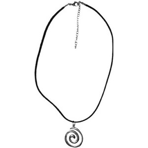 Y2K Silver Swirl Pendant Necklace - Vintage Grunge Leather Rope Chain Unisex Jewelry - 1 of 4