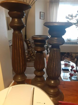 Set Of 3 Classic Style Wooden Candle Holders - Olivia & May : Target