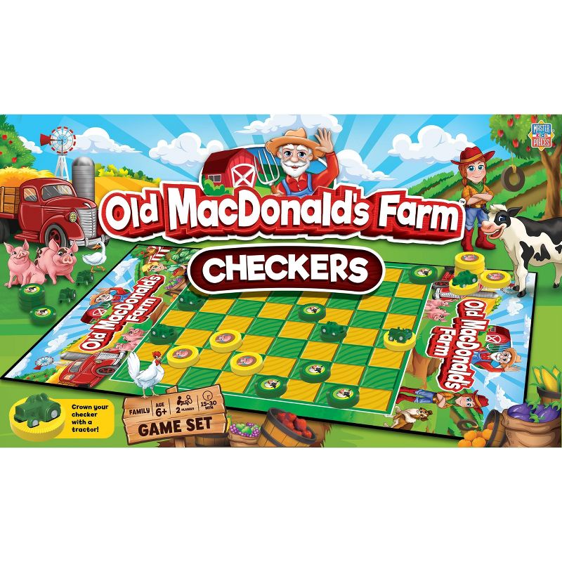 MasterPieces Officially licensed Old MacDonald's Checkers Board Game for Families and Kids ages 6 and Up, 1 of 7