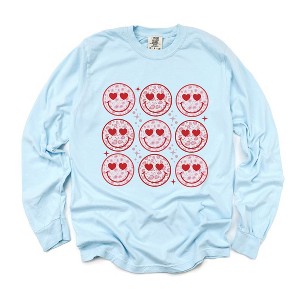 Simply Sage Market Women's Nine Valentine Faces Long Sleeve Garment Dyed Tee - 1 of 3