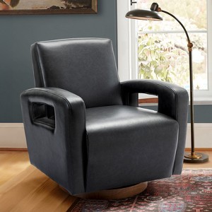 Lirago Single Sofa Swivel Chair for Living Room Modern Faux Leather Design with Solid Wooden Base Black - 1 of 4