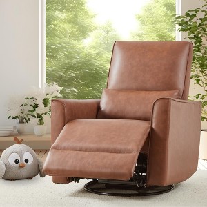 Swivel Rocking Recliner Chair, Manual Recliner Glider with Lumbar Support & Faux Leather Upholstery, Comfortable Rocker Recliner - 1 of 4