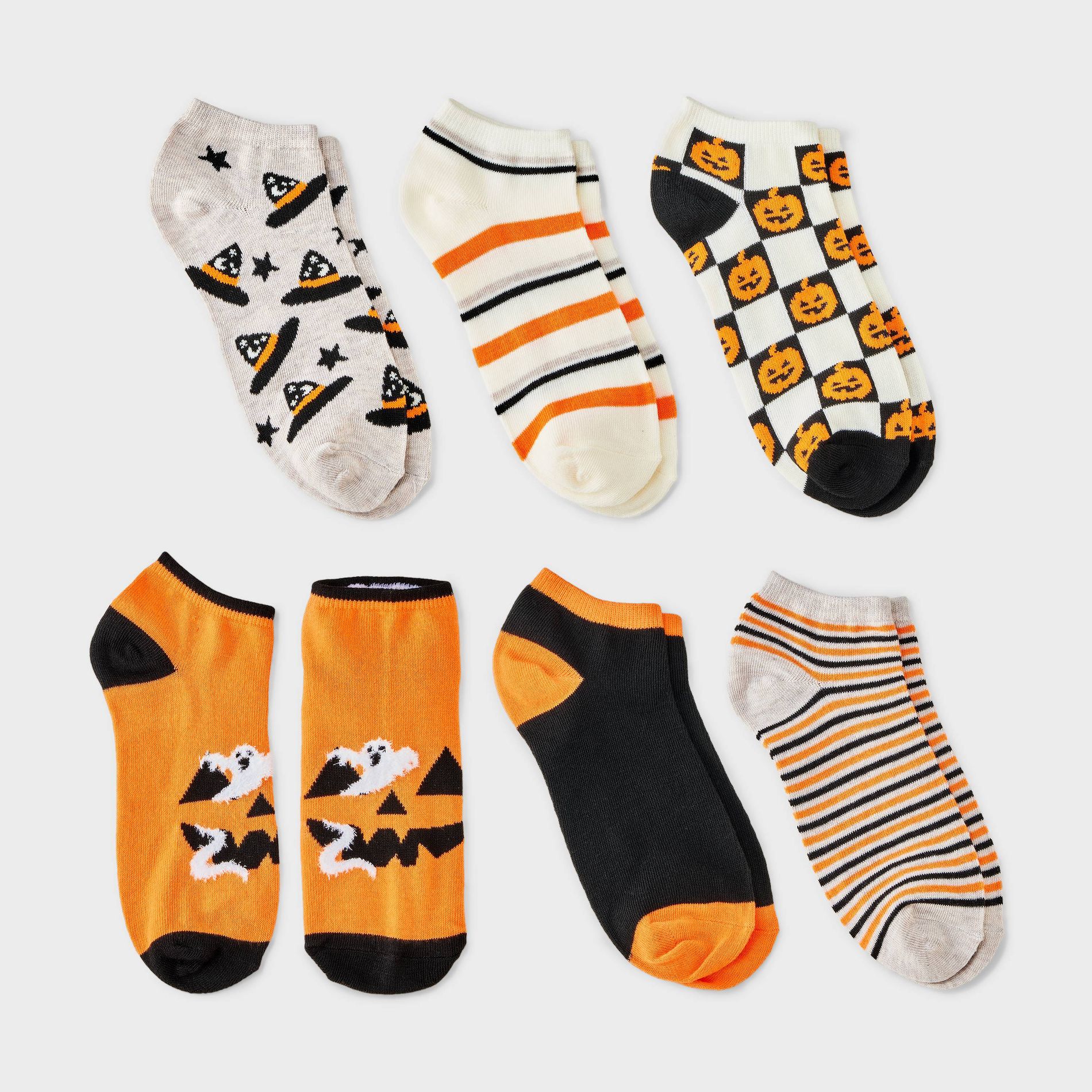 Women's 6pk Halloween Fun Low Cut Socks - Hyde and EEK! Boutique™ Orange/Black/Oatmeal Heather 4 - 10