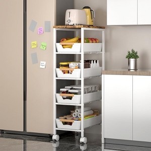 5 Tier Kitchen Rolling Carts with Wheels, Metal Slim Storage Utility Cart Mobile Shelving Unit - 1 of 3
