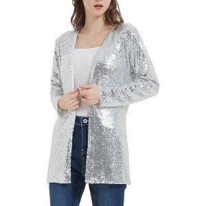 Anna-Kaci Women's Sequin Jacket Open Front Coat Blazer Party Cocktail Outerwear Cardigan - 1 of 4