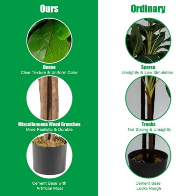 4ft Green Artificial Fiddle Leaf Fig Tree with Cement Base