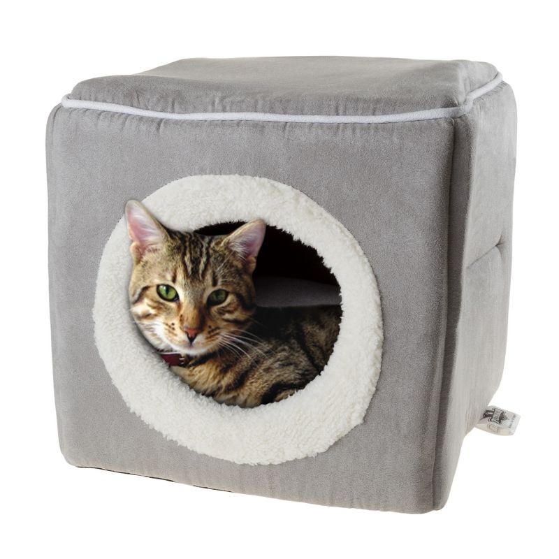Cat House - Indoor Bed with Removable Foam Cushion - Cat Cave for Puppies, Rabbits, Guinea Pigs, Hedgehogs, and Other Small Animals by PETMAKER (Gray), 4 of 11