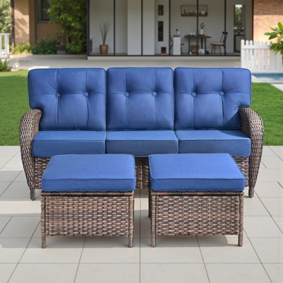 Buenhomino 3 Pieces Patio Furniture Sofa Set-Outdoor Wicker Patio Couch with Multifunctional Ottoman and All-Weather Patio Conversation Set