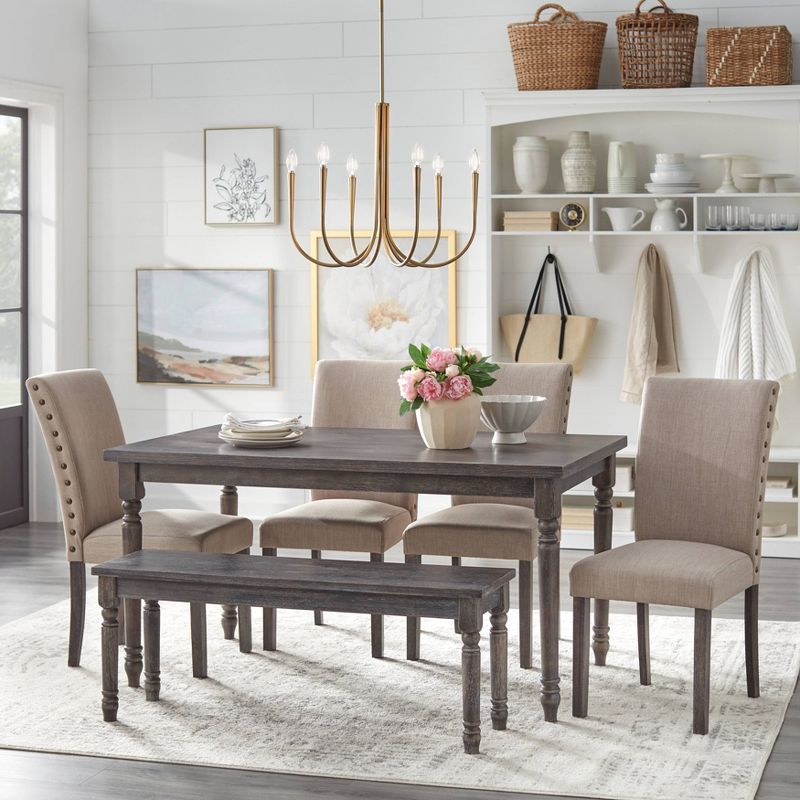 6pc Burntwood Parson Dining Set with Bench Weathered Gray - Buylateral, 3 of 13