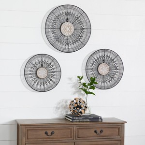 Set of 3 Metal Plate Wall Decors with Intricate Pattern Black - Olivia & May: Bohemian Style, Iron Craftsmanship, Vertical Display - 1 of 4