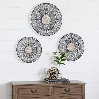 Set of 3 Metal Plate Wall Decors with Intricate Pattern Black - Olivia & May
